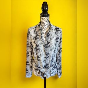 CAbi Sheer Snakeskin Print Collared Button Up Blouse Size S In Blk & Wht